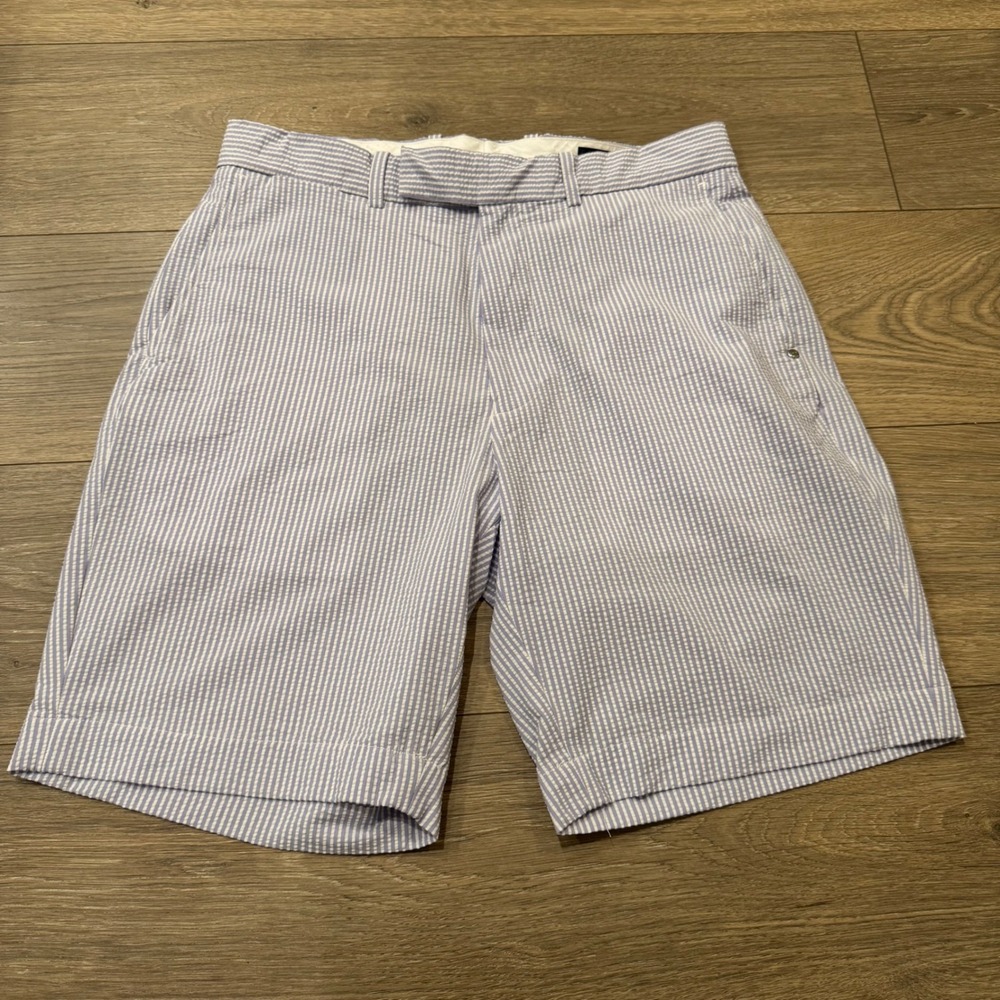 RLX Ralph Lauren Mens Blue White Striped Seersucker Golf Shorts Size 32